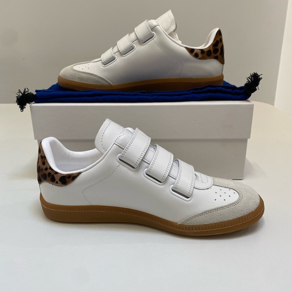 Isabel Marant Classic Beth Logo Sneaker White Leather/Leopard sz 39 New in Box - Picture 5 of 9